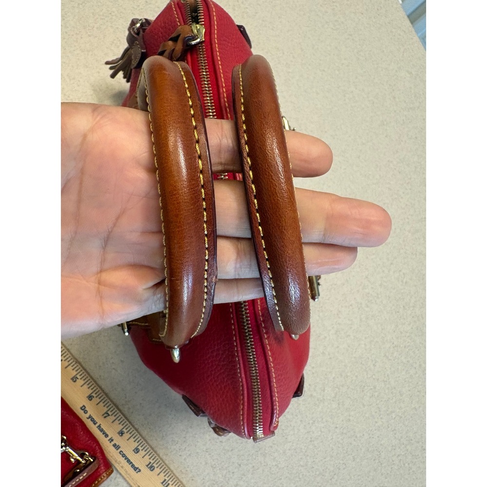 Dooney & Bourke Pebbled Leather Satchel + Wristlet Set Red/Tan Crossbody - Picture 9 of 10